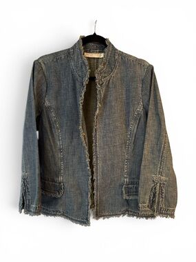 Dana Buchman Distressed Frayed-Edge Denim Jacket - Blue Sz 10